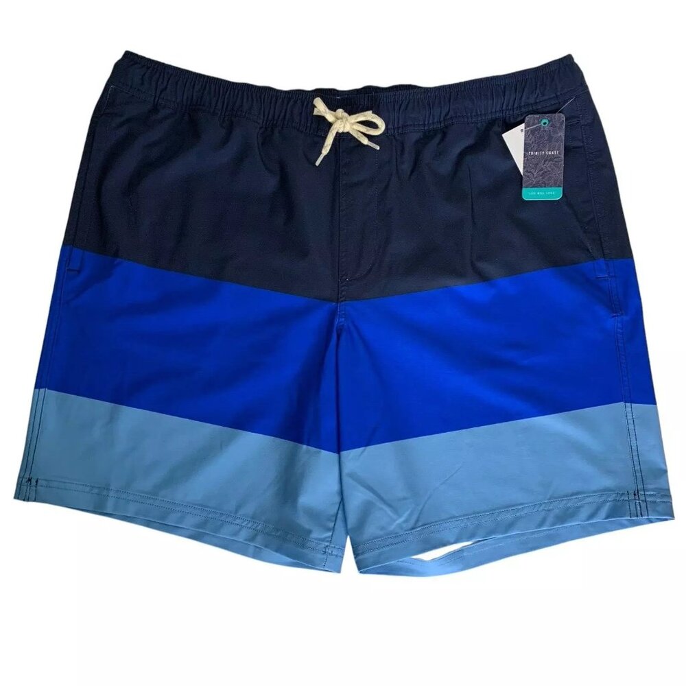 Trinity Coast Color Block Swim Trunks B&T Size 4XB Blue Combo 3 Pockets UPF 40+